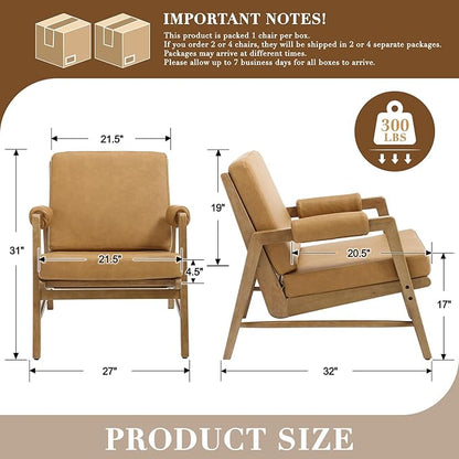 HEAH-YO Modern Accent Chair Set of 2, Upholstered PU Leather Living Room Chair with Wooden Frame, Comfy Armchair with Thick Cushion for Bedroom Balcony, Brown