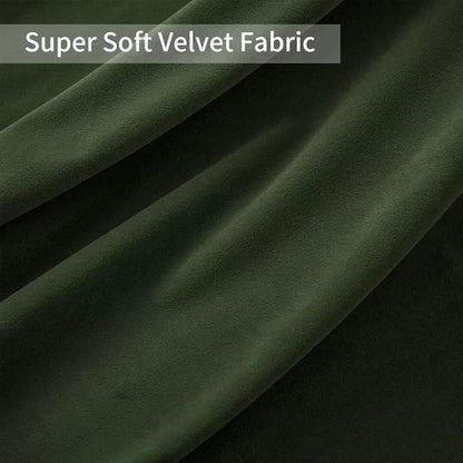 Joydeco Dark Olive Velvet Curtains 90 inch Length 2 Panels, Luxury Blackout Rod Pocket Thermal Insulated Window Curtains, Super Soft Room Darkening Drapes for Living Room Bedroom,W52 x L90 inches