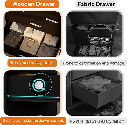 47.3" Tall Dresser for Bedroom Chests of Drawers with Charging Station 7 Drawer Dressers with Metal Slide Rail Modern Wood Closet Organizer with Large Storage for Home Office Entryway