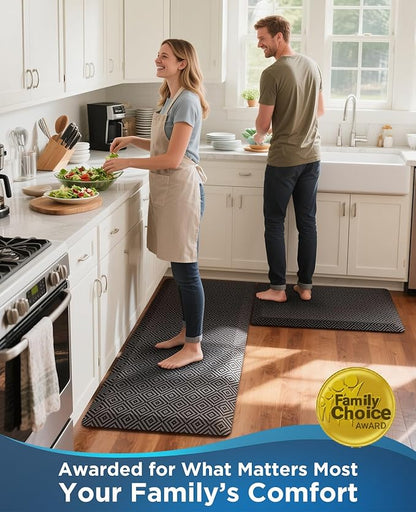 Ophanie Kitchen Mats for Floor, 3/4 inch Thick, 20x32 Anti Fatigue Cushioned Mat, Kitchen Rugs, Waterproof, Comfort Ergonomic Standing Mat for Office, Home, Sink, Black Non-Slip Ridged Bottom