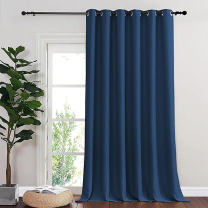NICETOWN Blackout Sliding Glass Door Curtains, Room Darkening Thermal Insulated Curtains for Living Room Bedroom, Extra Wide Window Drapes, 1 Panel, W80 x L118, Moroccan Blue