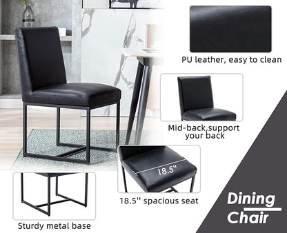CIMOTA Black Modern Dining Chairs Set of 4, Leather Dining Room Chairs Upholstered Armless Guest Side Chair with Black Base for Dining Room/Kitchen, 4PCS