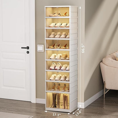 Shoe Rack Organizer for Closet Entryway 9 Tiers-18 Pairs Foldable Sneaker Storage Shoe, Collapsible Shoe Cabinet with Doors, Stackable Shoe Storage Cabinet with Lids for Living Room