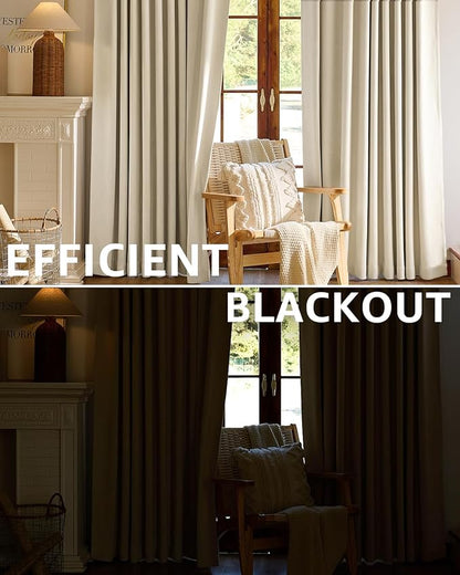 jinchan Chenille Blackout Curtains 108 Inches Long Beige Thermal Insulated Curtains for Living Room Bedroom 2 Panels Triple-Weave Noise Reducing Drapes Back Tab Privacy Window Curtains 50x108 Inch