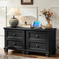 Farmhouse Nightstand Set of 2, Rustic Low Nightstands with 2 Drawers & Charging Station, Vintage Night Stands with 4 Square Solid Wood Legs, Small Dresser for Bedroom, Home, Black