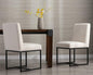 CIMOTA Modern Linen Dining Chair Set of 2, Mid Century Dining Room Chairs Fabric Upholstered Armless Side Chair with Black Sled Base for Dining Room, White Cream 2PCS