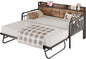 LIKIMIO Twin Daybed with Trundle Bed, Storage Headboard with Charging Station, Sofa Day Bed with Strong Supports for Living Room, Bedroom, and Guest Room, Industrial Brown