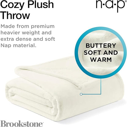 Brookstone Nap Plush Throw Blanket for Couch | Warm & Super Soft Blanket with Unmatched Heavy, Dense, and Ultra-Comfy Throw | Luxurious Drape, Cozying Up on a Sofa, Chair | Ivory