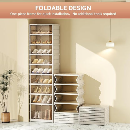 Shoe Rack Organizer for Closet Entryway 9 Tiers-18 Pairs Foldable Sneaker Storage Shoe, Collapsible Shoe Cabinet with Doors, Stackable Shoe Storage Cabinet with Lids for Living Room