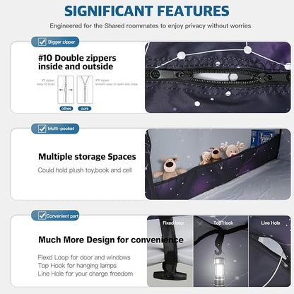 Bed Tent,Portable Privacy Sleeping Bed Canopy,Blackout 90% Drapes for Kids and Adult,Indoor Space Tent with Breathable Large Mesh Windows