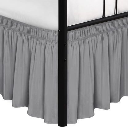 Biscaynebay Wrap Around Bed Skirts with Split Corners for King Beds 18" Drop, Silver Grey Adjustable Elastic Dust Ruffles Easy Fit Wrinkle Resistant Silky Luxurious Fabric Machine Washable