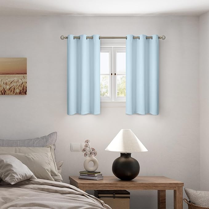 BGment Baby Blue 100% Blackout Curtains for Kids Bedroom 54 Inch Length, Thermal Insulated Full Light Blocking Grommet Noise Cancelling Small Window Curtains for Nursery 2 Panels Each 42 Inch Wide