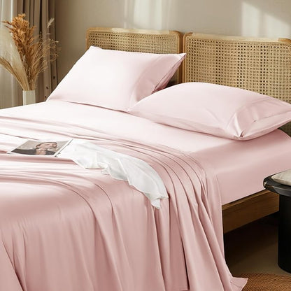 LBRO2M 1000 Thread Count 100% Egyptian Cotton Sheets Set Twin XL, 3 Piece Sets Bed Sheet Deep Pocket Sheet Set 16" Soft Comfortable All Season (Twin XL, Pink)