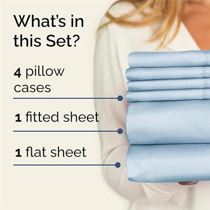 King 6 Piece Sheet Set - Cooling, Comfy & Breathable - Hotel Luxury Bedding, Includes Fitted Sheet for Women, Men, Kids and Teens - 1 Flat, 1 Fitted Sheet, 4 Pillowcases with Deep Pockets - Sky Blue