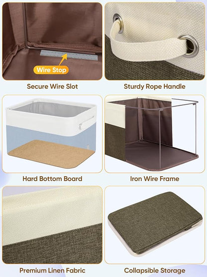 BALEINE 1 Pack Fabric Storage Bins for Shelves, Linen Storage Baskets for Organizing, Decorative Closet Bins for Clothes, Home (Brown, 14''x10''x8.5'')