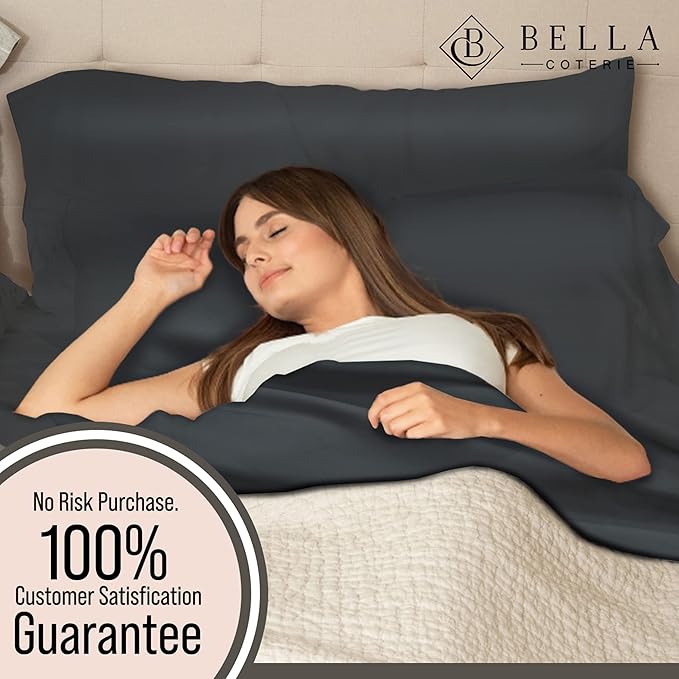 Bella Coterie Luxury Bamboo Viscose Split King Size Sheet Set | 2 Fitted Sheets for Sleep Number & Adjustable Beds | 100% Organically Grown | Cooling & Ultra Soft | 18” Deep Pocket [Charcoal Grey]