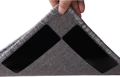 12-Pack Gripper for Rug for Hardwood Floors and Tiles: Double-Sided Reusable Rug Carpet Tape. Anti-Slip Tape Grips Area Rugs, Non-Slip Rug Pads Prevent Sliding, Curling, and Bunching (12 Rectangular)