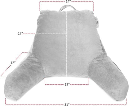 Nestl Reading Pillow with Shredded Memory Foam, Designed for Sitting Up in Bed and Couch, Back and Arms Adjustable Support for Adult & Teens Backrest Pillows for Reading with Washable Cover Light Grey