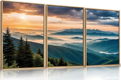 LHIUEM Large Nature Mountain Sunrise Framed Canvas Wall Art, Abstract Landscape Art Print for Living Room, Bedroom, Office - 16"x24"x3