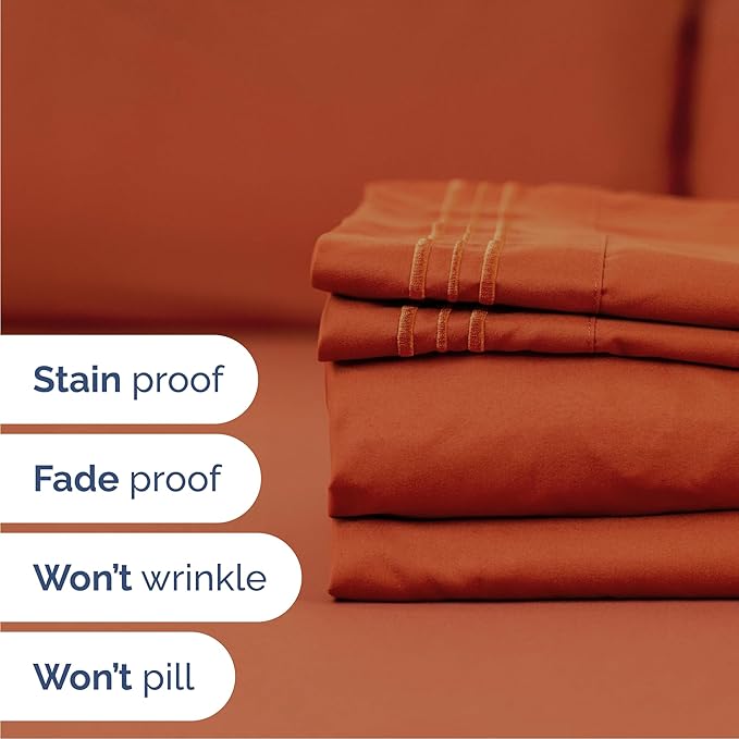 Cal King Size 4 Piece Sheet Set - Comfy Breathable & Cooling Bed Sheets Set - Hotel Luxury Bedding for Women, Men, Kids, Teens, Boys & Girls - Deep Pockets, Soft, Wrinkle Free - Oeko-Tex - Terracotta