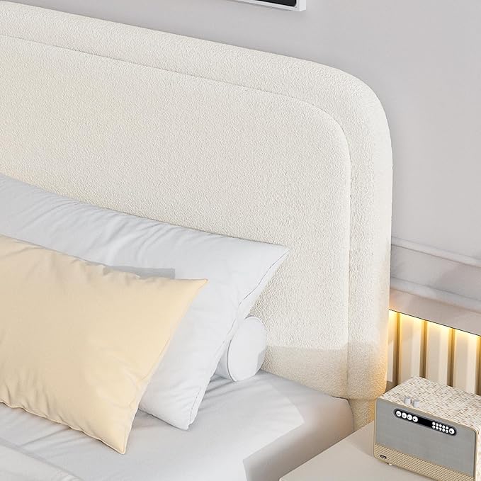 BarnFurin Full Size Bed Frame with Headboard, Cloud Boucle Upholstered Platform Bed Frame, Modern Style, Soft Rounded Corners, No Box Spring Required, Easy Assembly, Cream