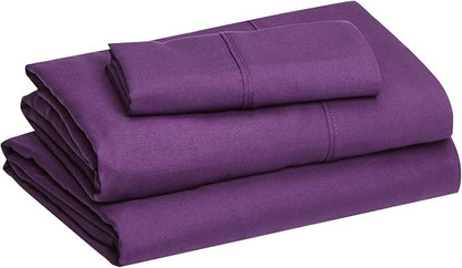 Amazon Basics Lightweight Super Soft Easy Care Microfiber 3 Piece Bed Sheet Set With 14-inch Deep Pockets, Twin X-Large, Plum, Solid