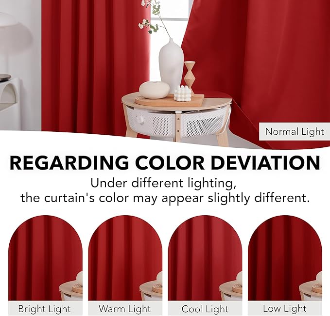 Deconovo Christmas Blackout Curtains, Thermal Insulated, W52 x L63 2 Panels, Back Tab, Machine Washable, Room-Darkening Drapes for Bedroom/Living Room Red