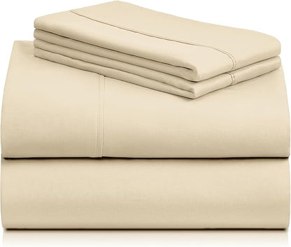 LuxClub 3 PC Twin Sheet Set, Deep Pockets Wrinkle Free Cooling Bed Sheets Hotel Bedding for Women, Men, Kids & Teens, Includes 1 Fitted Sheet, 1 Flat Sheet and 1 Pillowcase-Silky Soft Cream