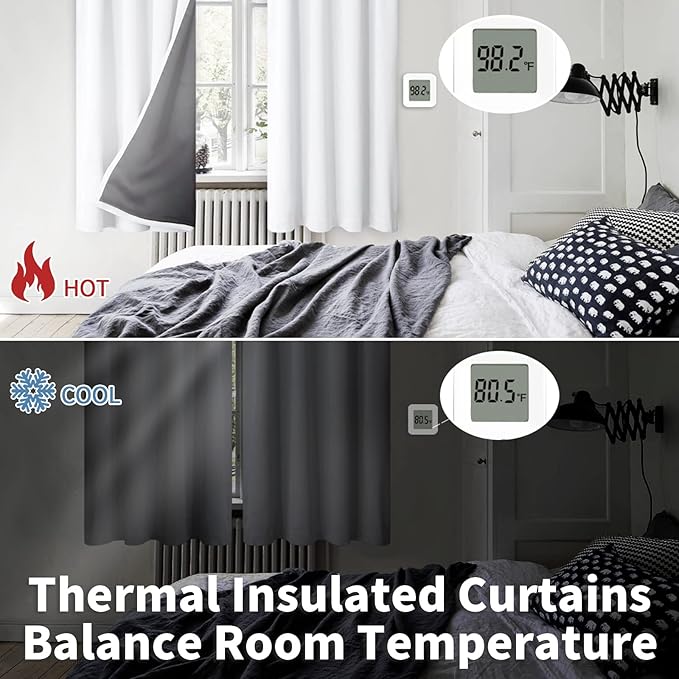 BGment Thermal Insulated 100% Blackout Curtains for Bedroom with Black Liner, Double Layer Full Room Darkening Noise Reducing Rod Pocket Curtain (42 x 63 Inch, Pure White, 2 Panels)