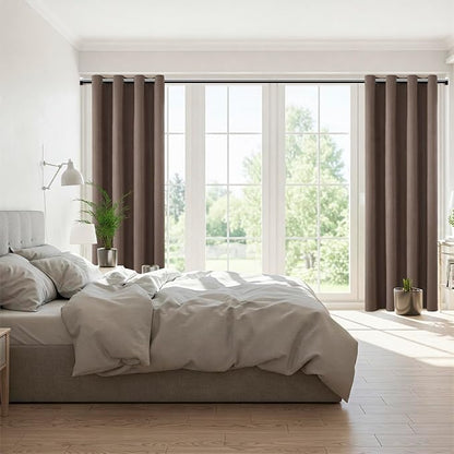 ChrisDowa 100% Blackout Brown Solid Curtains 45 Inches Long 2 Panels for Bedroom Living Room,Farmhouse Room Darkening Thermal Insulated Soundproof Grommet Top Window Treatment Drapes,52x45
