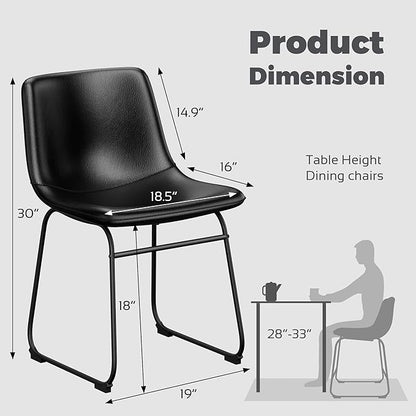 Dining Chairs Set of 6, 18 Inch Kitchen Chairs with Back, Faux Leather Armless Dining Room Chairs with Metal Legs for Home, Bistro Coffee Shops (Black)