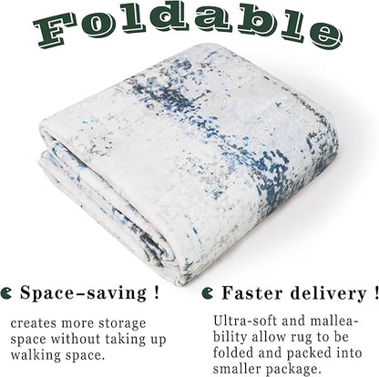 vivorug Washable Rug, Ultra Soft Area Rug 3x5, Non Slip Abstract Small Rug, Stain Resistant Rugs for Living Room Bedroom, Modern Fluffy (Gray/Navy, 3'x5')