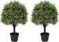 27“ Realistic Artificial Boxwood Topiary Trees Set of 2, Faux Plants Outdoor UV-Resistant, Fake Evergreen Bushes & Shrubs for Front Porch Outside Planter Decor