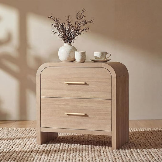 Night Stand [Unique Curved Profile] [FSC-Certified Wooden Board] 2-Drawer Nightstand 24" H Metal Handle Modern Sturdy Bedside Table Side Table End Table