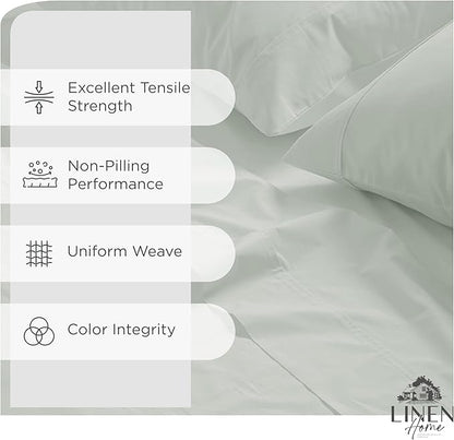Linen Home 100% Cotton Percale Sheets California King Size, Dove Grey, Deep Pocket, 4 Pieces Set - 1 Flat, 1 Deep Pocket Fitted Sheet and 2 Pillowcases, Crisp Cool and Strong Bed Linen