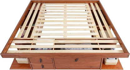 memomad Bali Storage Platform Bed with Drawers (King Size, Caramel Brown Wood)