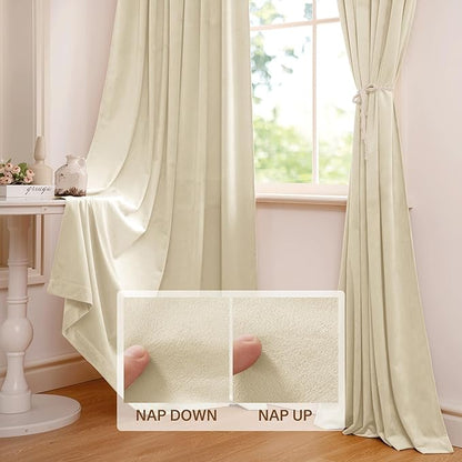 StangH Beige Velvet Curtains for Living Room - 108 inches Long Decorative Window Curtains Heavy Duty Room Darkneing Drapes for Nursery Bedroom/Loft, W52 x L108, 2 Panels