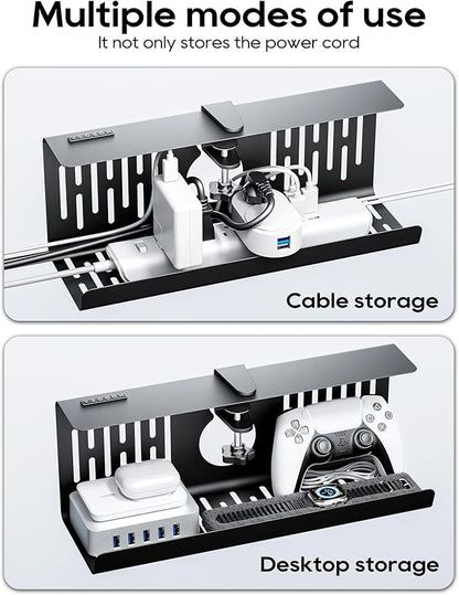 NODOCA No Drill Under Desk Cable Management Tray, 14'' Wire Management, Punch-Free Clamp on, Metal Cable Tray, Wire Organizer Under Desk, Under Desk Basket for Office and Home, Black