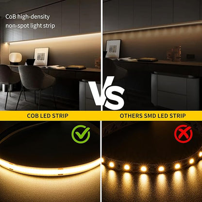COB LED Strip Lights Warm White,24V Dimmable led Light Strip KIT with Remote and app Control,2700K 25FT/7.5m 8mm Wide Ra>90 Cuttable Flexible Strip Lights for Bedroom,Wardrobe,Cabinet