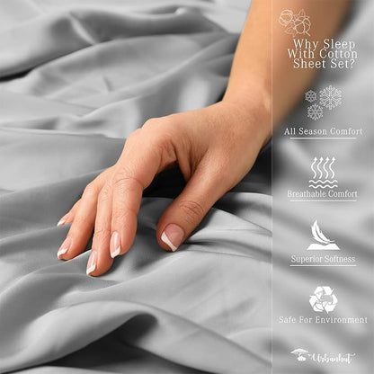 URBANHUT 800 Thread Count 100% Cotton King Size Sheets, Luxury 4 Piece King Bedsheets, Hotel Sheets Sateen Finish - Better Than Egyptian, 16" Elasticized Deep Pocket - Silver Grey