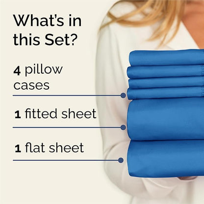 King 6 Piece Sheet Set - Cooling, Comfy & Breathable - Hotel Luxury Bedding, Includes Fitted Sheet for Women, Men, Kids & Teens - 1 Flat, 1 Fitted Sheet, 4 Pillowcases with Deep Pockets - Royal Blue