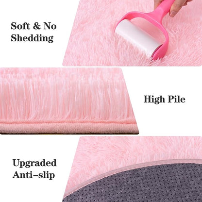 Round Pink Rug for Bedroom, 6 ft Circle Area Rugs for Living Room, Soft Fluffy Shag Carpet for Girls Teen Nursery Room Dorm Home Decor Aesthetic