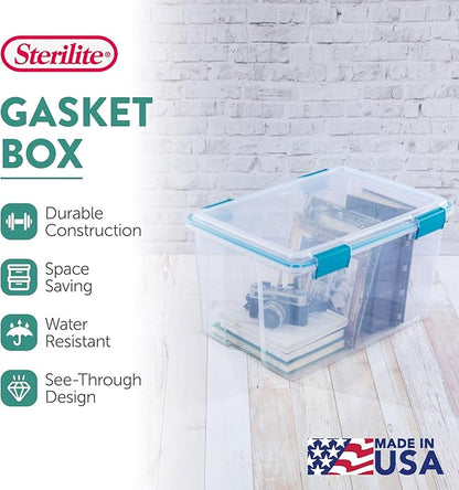 Sterilite 16-Pack Gasket Box, Weather-Resistant Storage Bins with Latching Lids, 54 Quart - Heavy-Duty Organizing Containers for Closet, Bathroom, and Office