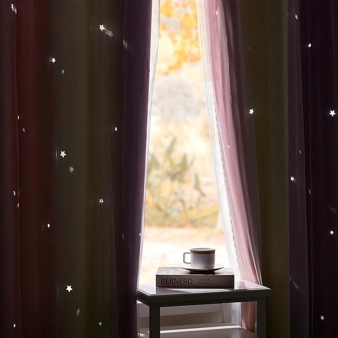 XiDi Pink Blackout Curtains for Bedroom Decor - Rainbow Unicorn Wall Decals for Girl's and Kids' Room - Purple and Yellow 34X72 Inch Long 1 Panel