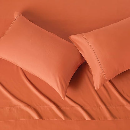 Amazon Basics Lightweight Microfiber 4-Piece Bed Sheet Set, Brick, Solid, Queen