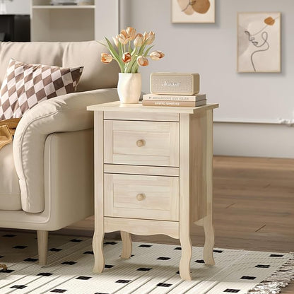 Bonnlo Solid Wood Nightstand Unfinished for Color DIY, Small Night Stand for Bedroom, Natural Wood Nightstand with Drawers, Light Wood Nightstand, Real Wooden Bed Side Table/End Table