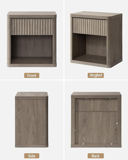 SICOTAS Night Stand Set of 2 Nightstands with Drawer Storage Fluted Bed Side Table End Table Large Modern Wide Bedside Stand Mid Century Night Stands for Bedroom Living Room Sofa Office, Grey Alder
