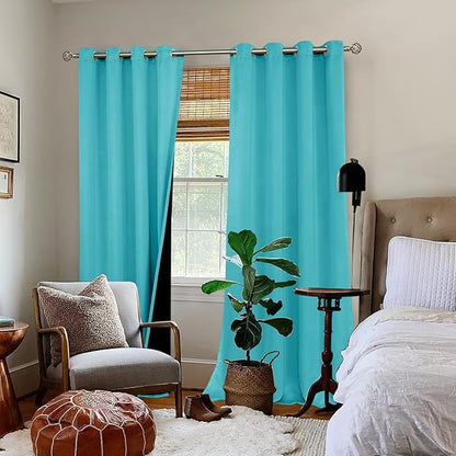 BGment Aqua Blackout Curtains 95 Inches Long 2 Panels Set for Living Room, Thermal Insulated 100% Light Blocking Curtains & Drapes, Grommet Soundproof Curtains for Bedroom Window, Each 52 Wide