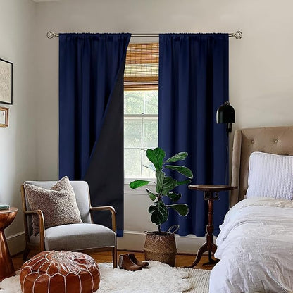 BGment Thermal Insulated Full Blackout Curtains for Living Room 84 Inch Length, Double Layer Room Darkening Noise Reducing Rod Pocket Curtains, 55 Inch Wide, Navy Blue, 2 Panels