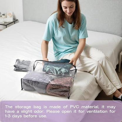 5PACK Clear Zippered Storage Bags for Clothes, 22L Closet Organizers Bag, and Blanket Storage Bags for Bedding, Linen, Blankets, Comforters, Clothing & Toys (Black)